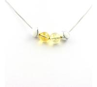 Pietre E Minerali. Collana 4 Perle Citrino + Howlite 8 Mm Catena In Acciaio