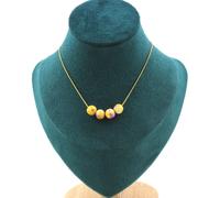 Pietre E Minerali. Collana 4 Perle Di Giada Gialla Viola 8 Mm. Catena In Acciaio