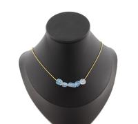 Pietre E Minerali. Collana 5 Perle Acquamarina Del Brasile. Catena In Acciaio