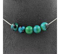 Pietre E Minerali. Collana 5 Perle Di Crisocolla Tinta 8 Mm. Catena In Acciaio