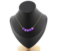 Pietre E Minerali. Collana 5 Perle Di Giada Viola Blu 8 Mm. Catena In Acciaio