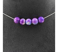 Pietre E Minerali. Collana 5 Perle Di Giada Viola Blu 8 Mm. Catena In Acciaio I