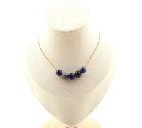 Pietre E Minerali. Collana 5 Perle LAPIS LAZULI 8 MM. Catena In Acciaio Dorato