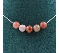 Pietre E Minerali. Collana 5 Perle Pietra Di Sole 8 Mm. Catena In Acciaio