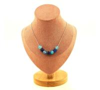 Pietre E Minéraux. Collana 7 Perle Agata Phylum Blu 8 MM Catena IN Acciaio I