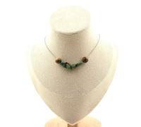 Collana 7 Perle Turchese Africana D'Africa + Legno 8 MM Catena IN Acciaio Inox