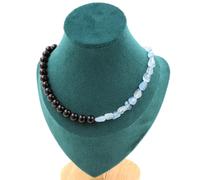 Pietre E Minerali. Collana Di Perle Aigue-Marine Del Brasile + Agata Nera 8 Mm.