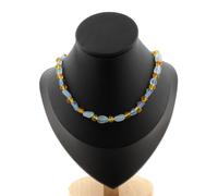 Collana Di Perle Di Ambra Vera Del Mare Baltico + Acquamarina Del Brasile