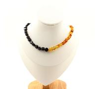 Collana Di Perle Di Ambra Vera Del Mare Baltico + Tormalina Schorl Del Brasile