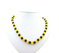 Pietre E Minerali. Collana Perle Agata Gialla + Lava 8 Mm Catena In Acciaio Inox