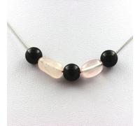 Pietre E Minerali. Collana Perle Agata Nera 8 Mm + Quarzo Rosa Del Brasile Ch