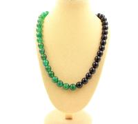 Pietre E Minerali. Collana Perle Agata Verde + Agata Nera 8 Mm. Catena In A