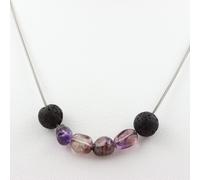 Pietre E Minerali. Collana Perle Auralite Del Canada + Lava 8 Mm. Catena In A