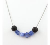 Pietre E Minerali. Collana Perle Cianite Blu Del Brasile + Lava 8 Mm. Catena