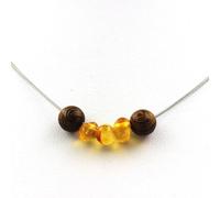 Pietre E Minerali. Collana Perle Di Legno 8 Mm + Ambra Vera Del Mare Baltico