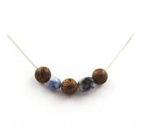 Pietre E Minerali. Collana Perle Di Legno 8 Mm + Jaspis Blu Del Sudafrica Cha