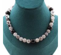 Pietre E Minerali. Collana Perle Di Quarzo Rutilo Nero 8 Mm + Agata Nera 10 Mm