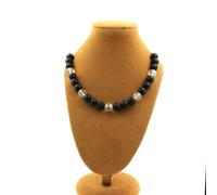 Pietre E Minerali. Collana Perle Onice Nero Opaco + Quarzo Titanio 8 Mm Catena E