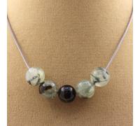 Collana Perle Prehnite D'Africa + Occhio di Falco 8 Mm. Catena IN da Donna