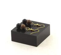 Pietre E Minerali. Orecchini 2 Perle Di Obsidiana Dorata + Legno 8 Mm