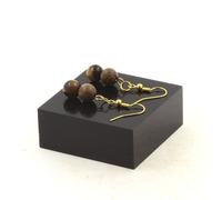 Pietre E Minerali. Orecchini 2 Perle Occhio Di Tigre + Legno 8 Mm