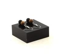 Pietre E Minerali. Orecchini 2 Perle Onice Nero Opaco + Legno 8 Mm