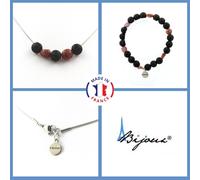 Parure Gioielli Braccialetto Collana Perle Lava 8 MM + Rubino Del Brasile Taglia