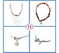 Parure Gioielli Braccialetto Collana Perle Rubino Del Brasile IN Acciaio Misura