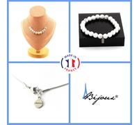 Minerali Collezione. Parure Braccialetto Collana 10 Perle Howlite 8 Mm. Catena A