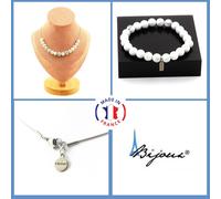 Pietre E Minerali. Set Bracciale Collana 15 Perle Howlite 8 Mm. Catena In