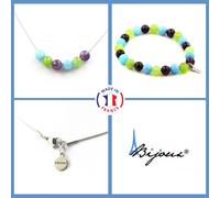 Pietre E Minerali. Set Bracciale Collana Perle Amatista + Agata Striata +