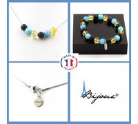 Pietre E Minéraux. Parure Braccialetto Collana Perle Citrino + Calcedonio Blu
