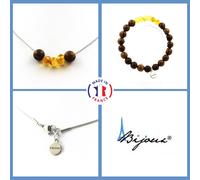 Pietre E Minerali. Set Bracciale Collana Perle Legno 8 Mm + AMBRA VERA