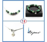 Parure Braccialetto Collana Perle Occhio di Tigre Verde + Malachite + UK