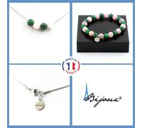 Pietre E Minerali. Set Bracciale Collana Perle Opale Rosa + Malachite 8 Mm
