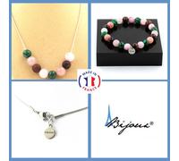 Pietre E Minerali. Set Bracciale Collana Perle Opale Rosa + Occhio Di Tigre