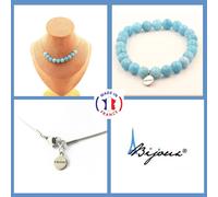 Pietre E Minerali. Set Gioielli Bracciale Collana 10 Perle Di Calcedonio Blu 8