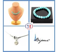 Parure Gioielli Braccialetto Collana 10 Perle Howlite Turchese 8 Mm. Taglia
