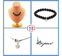 Pietre E Minerali. Set Gioielli Bracciale Collana 10 Perle Obsidiana Nera
