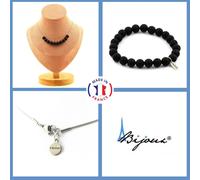 Parure Gioielli Braccialetto Collana 10 Perle Onice Nero Opaco 8 Mm. IN Taglia P