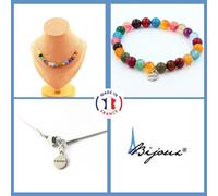 Parure Gioielli Braccialetto Collana 15 Perle Agata Multicolore 8 Mm. Taglia