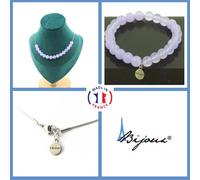 Pietre E Minerali. Set Gioielli Bracciale Collana 15 Perle Di Calcedonio Lavanda