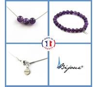 Minerali Collezione. Parure Gioielli Braccialetto Collana 3 Perle Ametista 8 Mm.