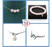 Minerali Collezione. Parure Gioielli Braccialetto Collana 3 Perle, Rosa 8 MM