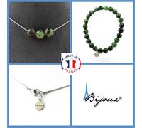 Pietre E Minerali. Set Gioielli Bracciale Collana 3 Perle Epidote D'Australia