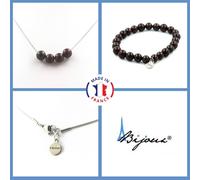 Pietre E Minerali. Set Gioielli Bracciale Collana 4 Perle Granato 8 Mm. Catena