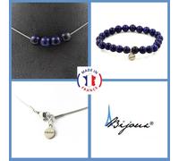 Parure Gioielli Braccialetto Collana 4 Perle Lapislazzuli 8 Mm. IN Taglia per