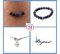 Parure Gioielli Braccialetto Collana 5 Perle Sodalite 8 Mm. IN Acciaio Taglia P