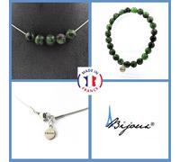 Pietre E Minerali. Set Gioielli Bracciale Collana 5 Perle Epidote D'Australia