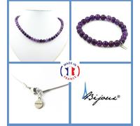 Pietre E Minerali. Set Gioielli Bracciale Collana Perle Ametista 8 Mm. Chai